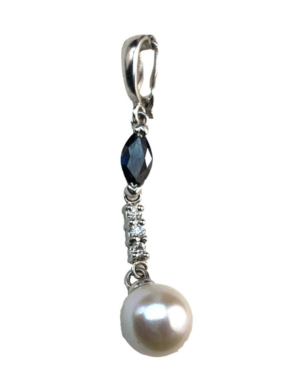 Estate 14k White Gold Diamond Sapphire Cultured Pearl Enhancer Pendant
